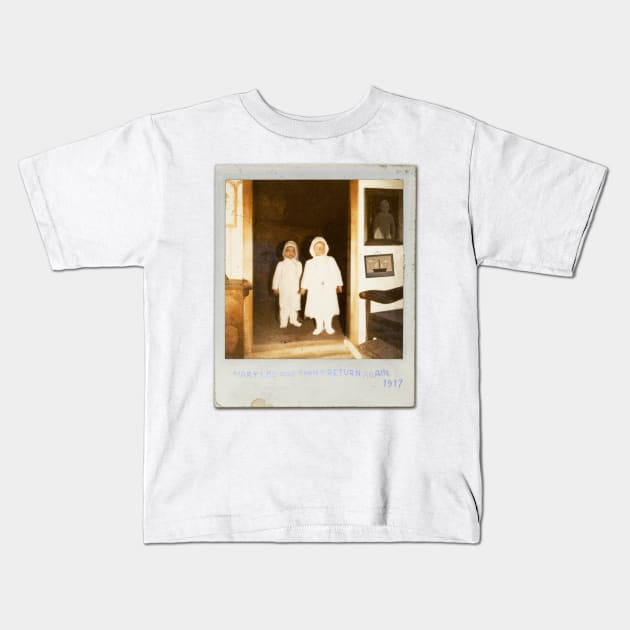 Ghost Twins Caught on Film | Secret Vintage Polaroid Ghost captured | Rare Scary Classic Retro Portrait  | Mary Loo & Timmy 1917 Kids T-Shirt by Tiger Picasso